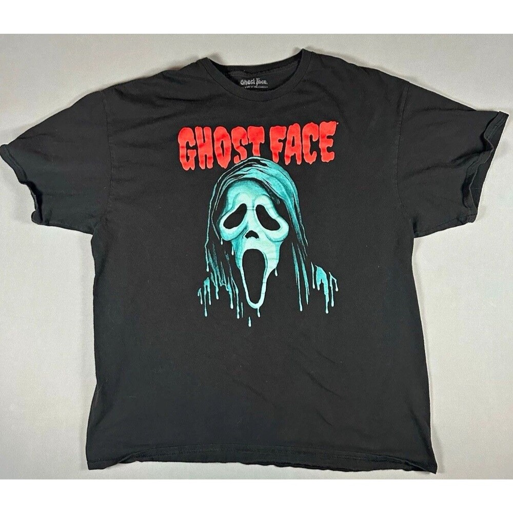 Ghost Face Scream Icon of Halloween Graphic Logo Crew Neck Tee Black Mens XL